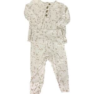 Lou Lou & Co White & Tan Leaf Petal Top & Bottom Set Outfit Size 3-6 Months